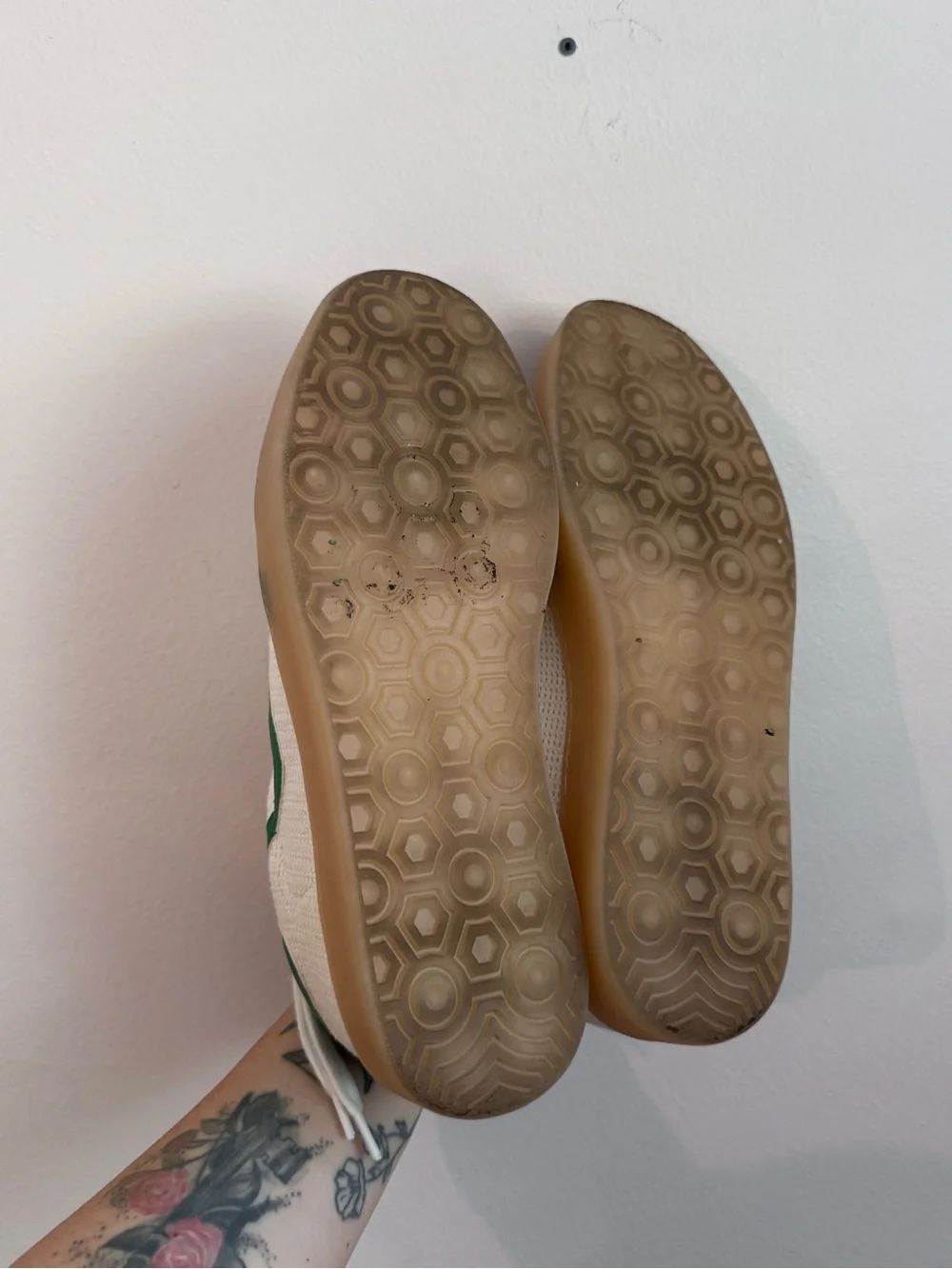 Steve Madden White Mesh Sneakers with Green Accent and Gum Sole